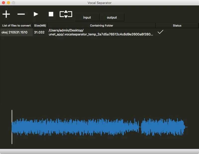 Illustration of the Music Source Separation Application Music Source Separation web application interface showing vocal and instrumental tracks